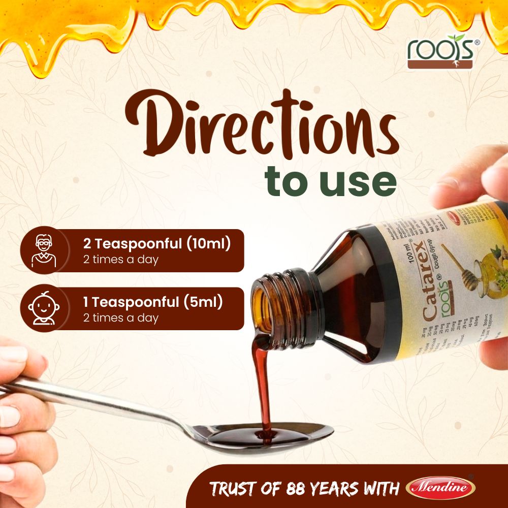 Dosage guide for Catarex Roots herbal cough syrup suitable for adults and children for effective natural cough relief